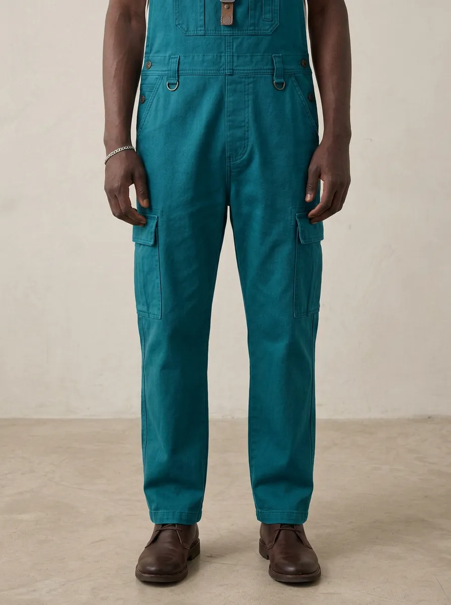 Men's Military Style Olive Cargo Bib Overalls