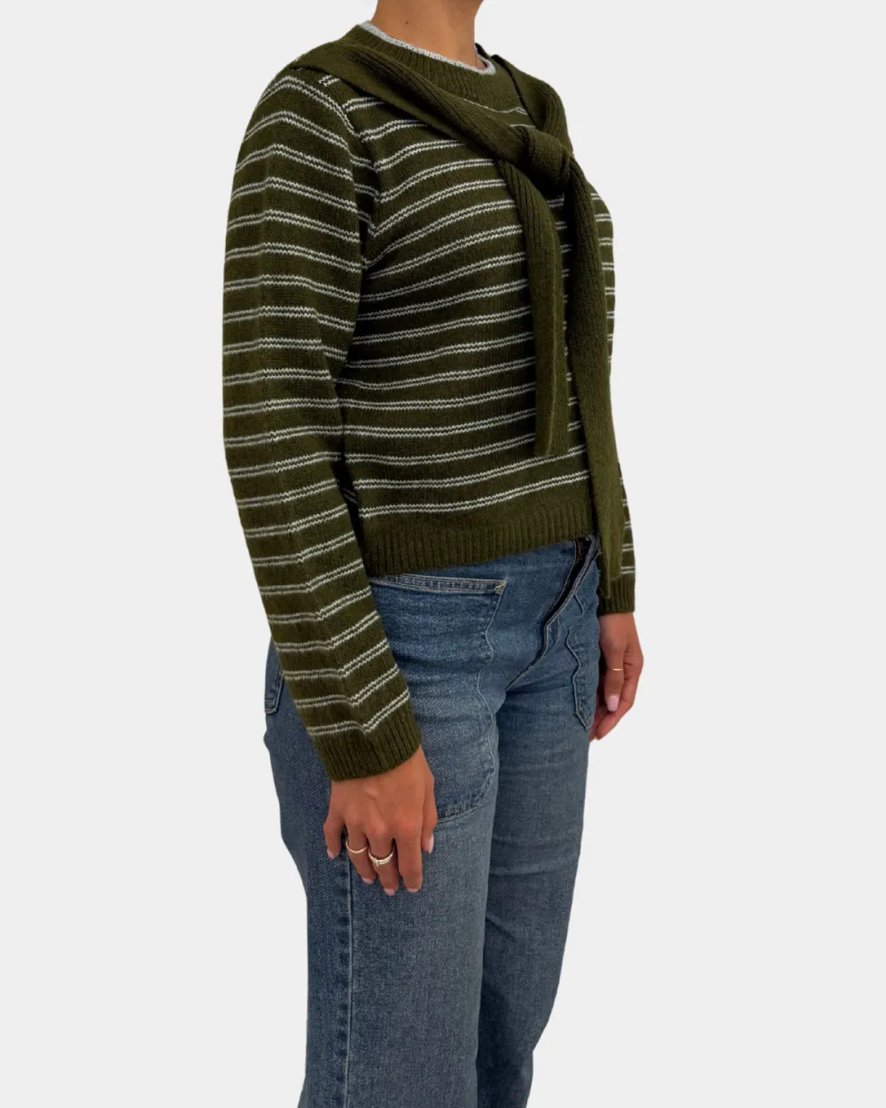Draped Shoulder Striped Top