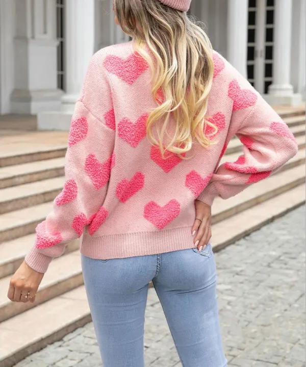 Valentineâ€™ Day Heart Jacquard Knit Sweater