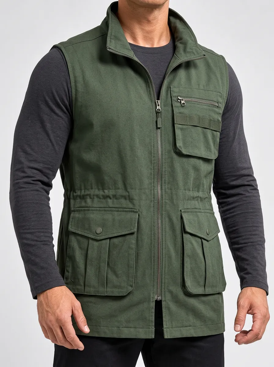 Sleeveless Pocket-Detailed Utility Jacket for Men