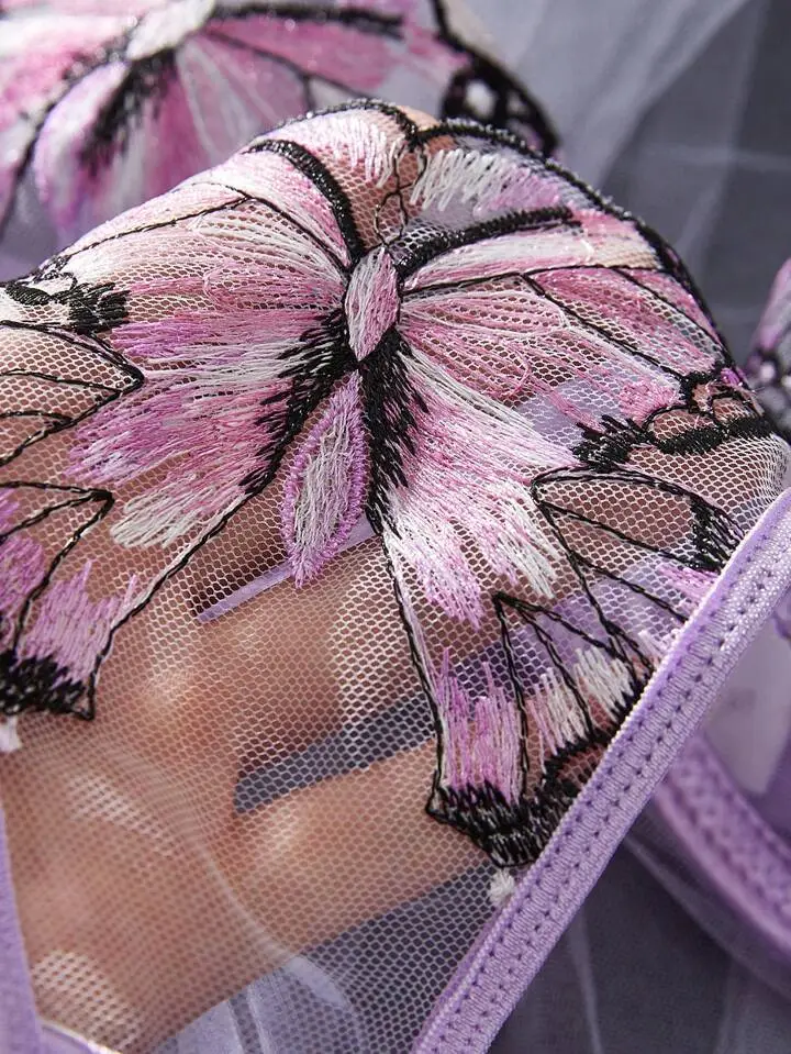 Classic Butterfly Embroidered Lingerie Set
