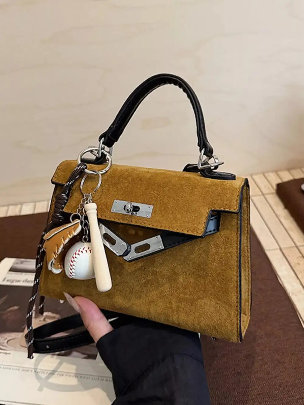 Crossbody Bag with Baseball Charm