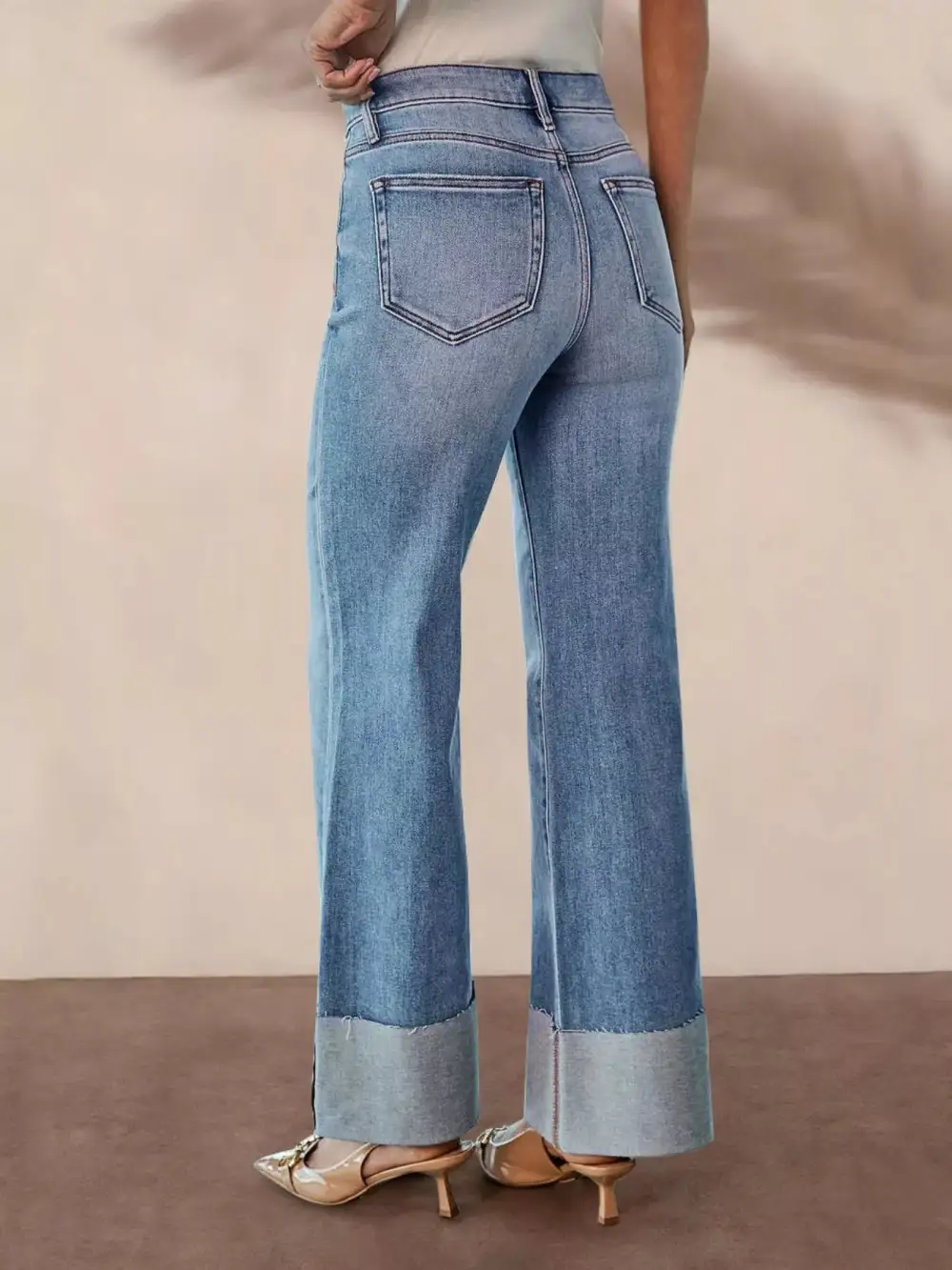 High Waist Flare Leg Distressed Denim Jeans
