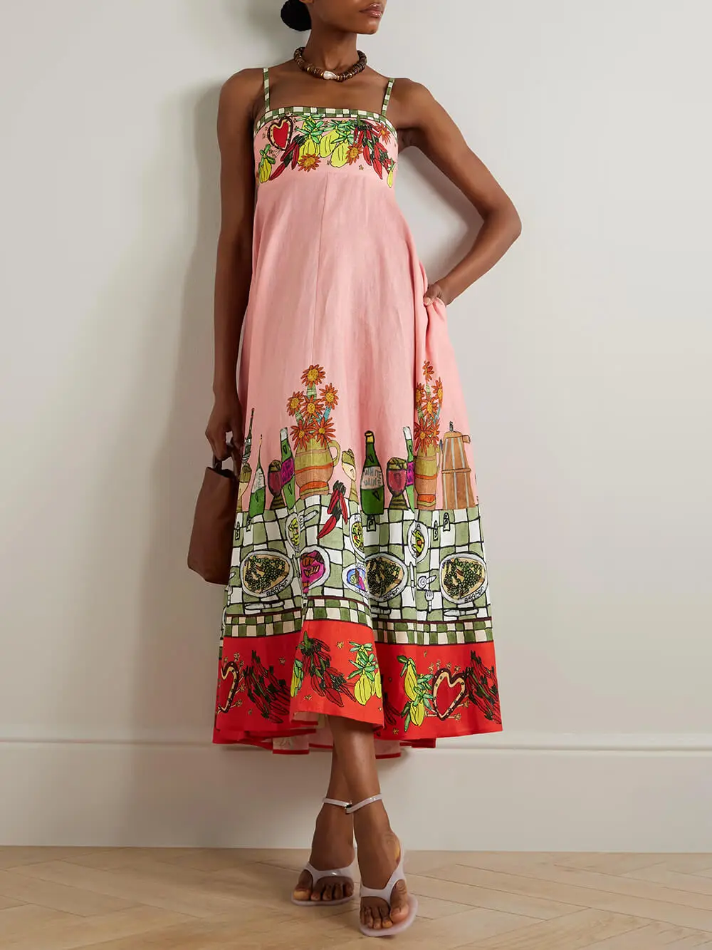 Print Off Shoulder Linen Midi Dress