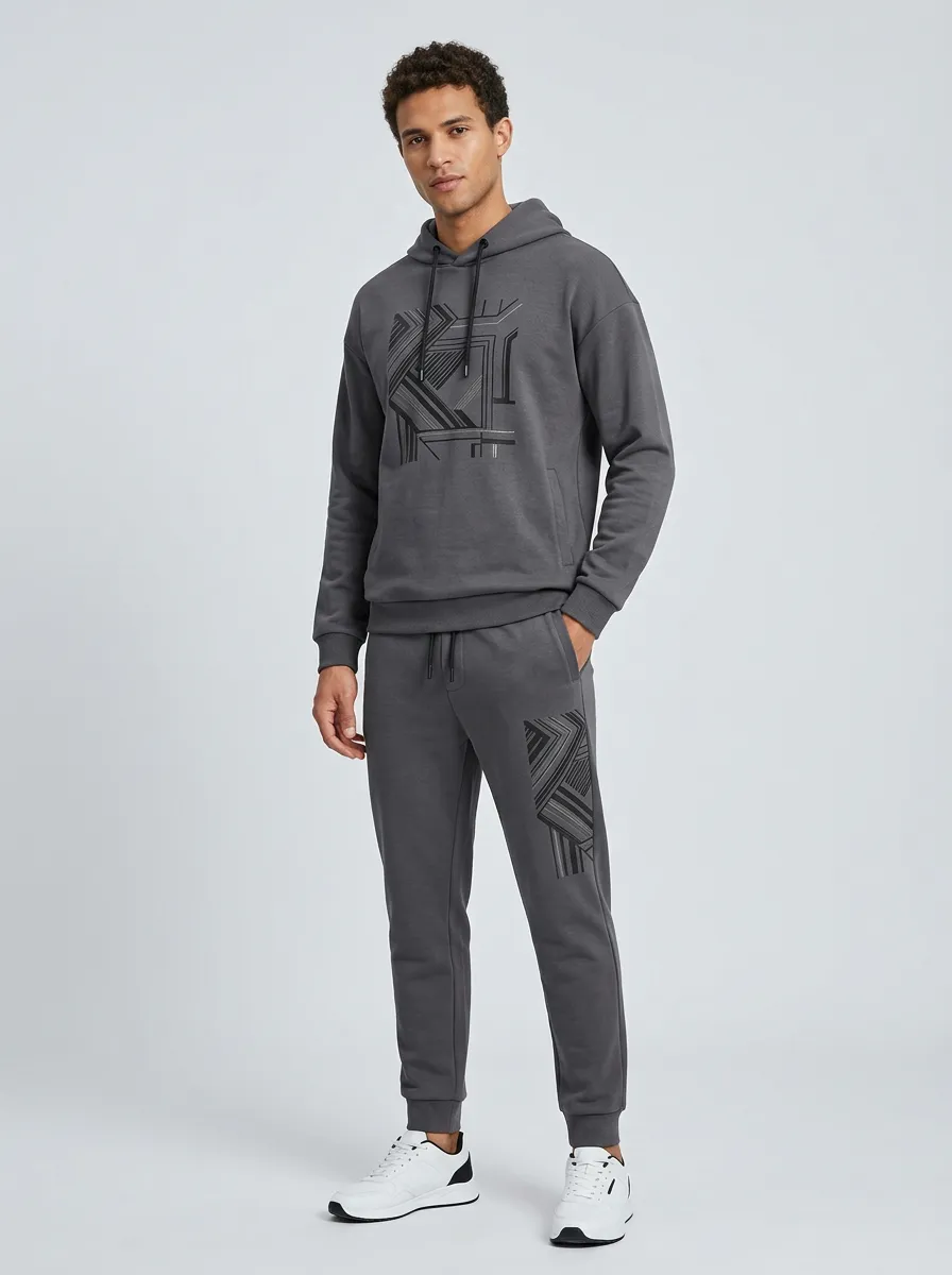 Men's Charcoal Graphic Print Hoodie and Jogger Set