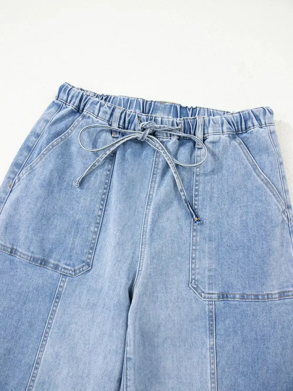 Drawstring Raw Hem Wide Leg Jeans