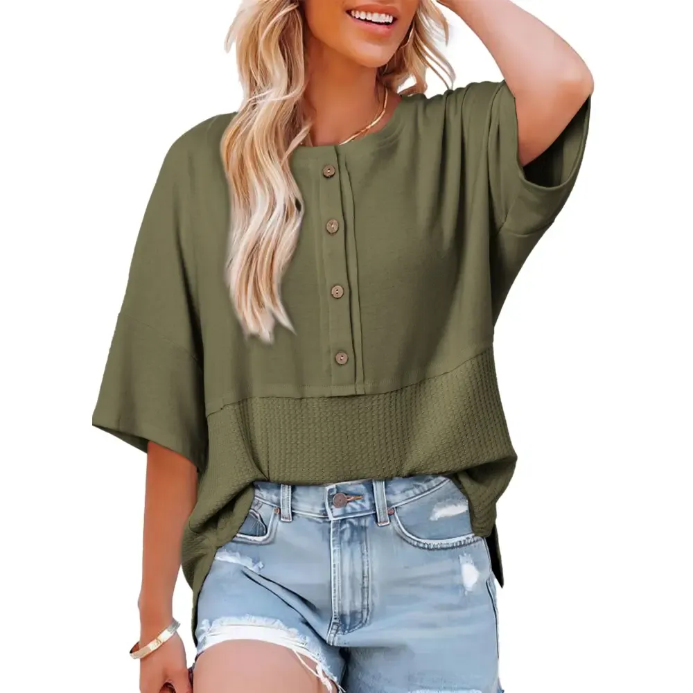 Women's Waffle Knit Button Down Top
