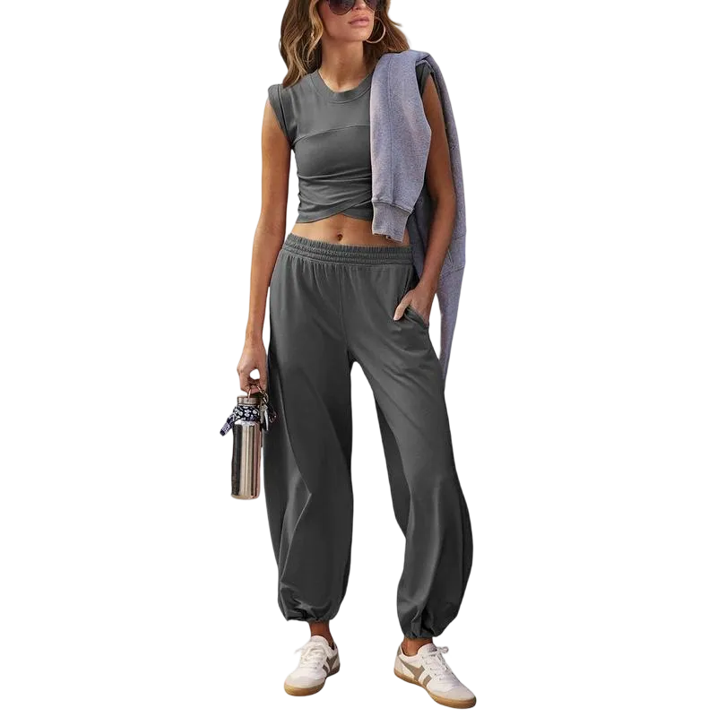 Women's Casual Short-Sleeve T-Shirt and Sweatpants Tracksuit