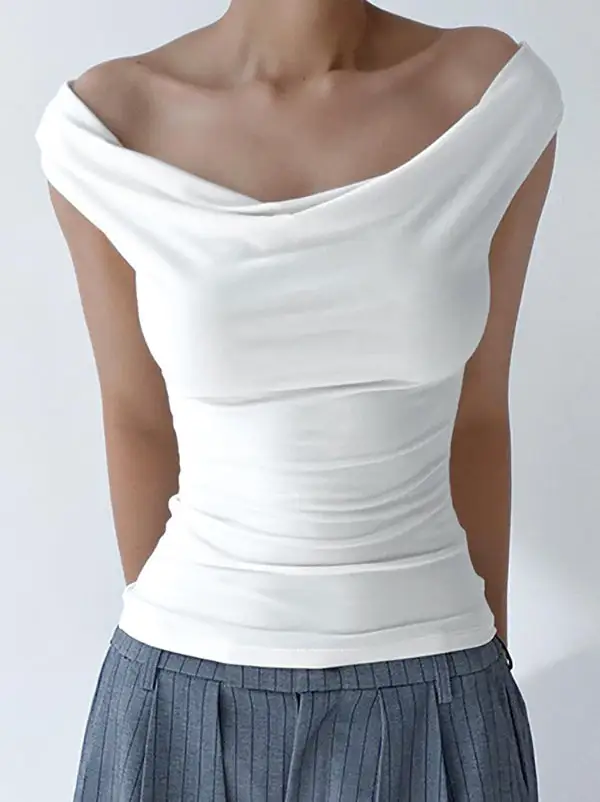 Slim Fit Sleeveless Backless Panel Detail Tied Off The Shoulder T-Shirt