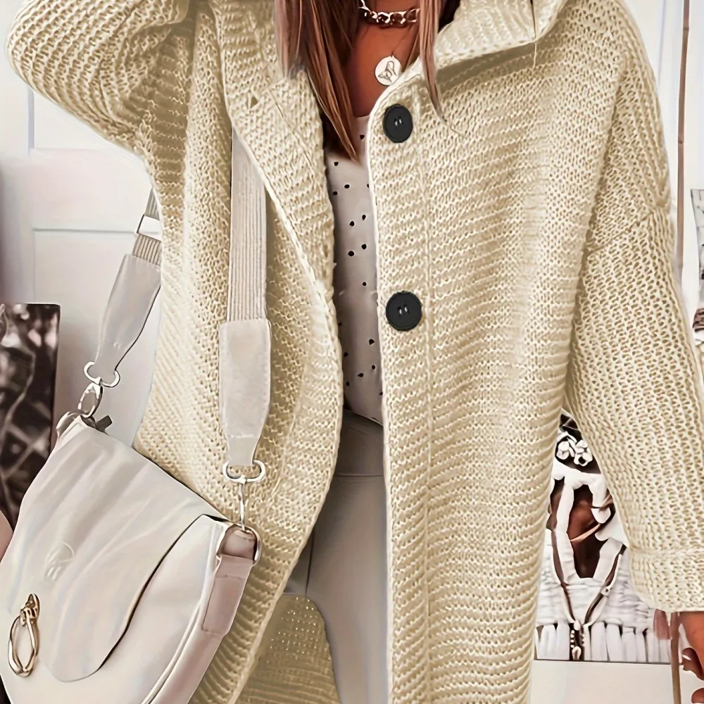 50% OFF Plus Size Casual Cardigan, Women's Plus Solid Button Up Long Sleeve Hoodie Cardigan