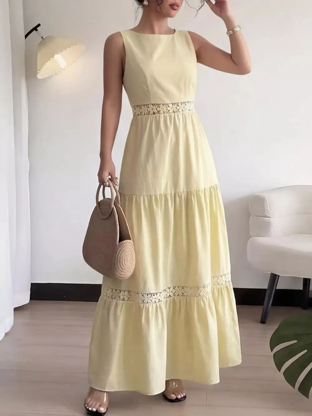 Lace Tiered Sleeveless Maxi Dress