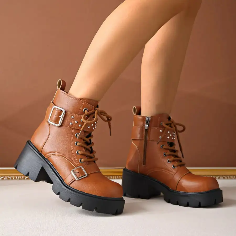 Classic Round Toe Block Heels Boots