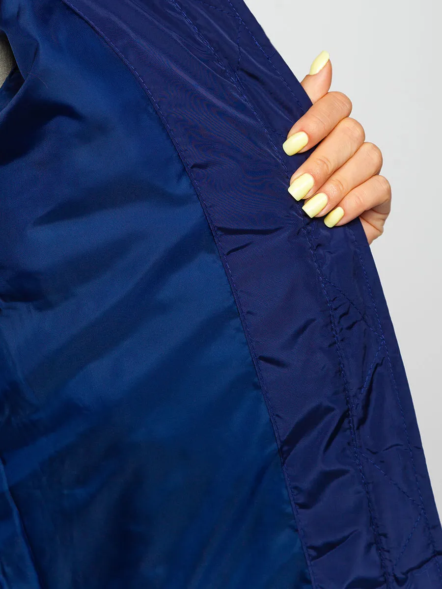 dark blue women's quilted winter jacket without hood