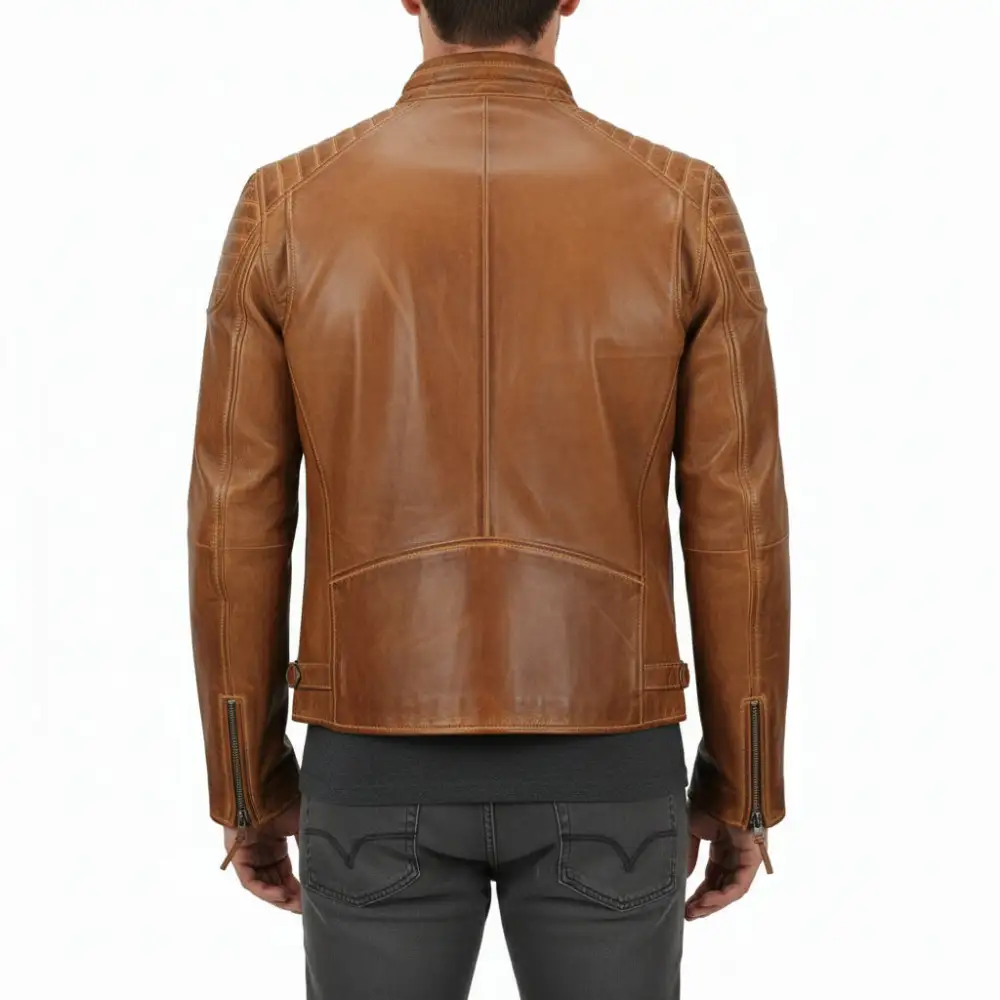 Rugged Leather Biker Motorcycle Quilted Jacket
