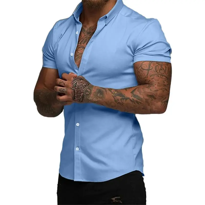 Men's Muscle Fit Dress Shirts Casual Button Down Shirt Short Sleeve Wrinkle-Free Shirts