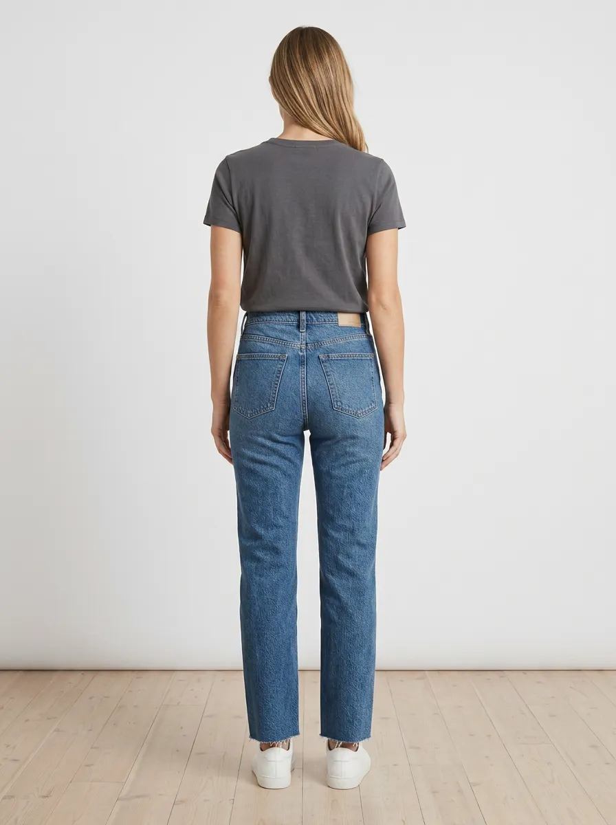 Weekend High-Rise Straight-Leg Raw-Hem Printed Denim Jeans