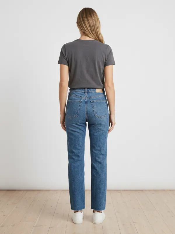 Weekend High-Rise Straight-Leg Raw-Hem Printed Denim Jeans