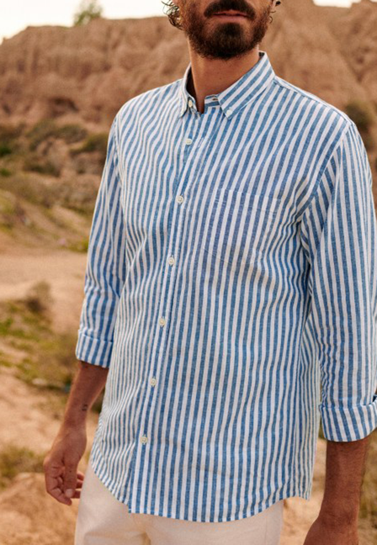 Cotton Linen Charlie Shirt-Blue Stripes