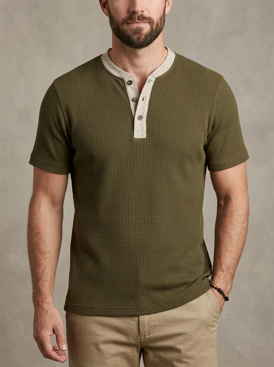 Men's Streamlined Waffle Knit Henley Shirt