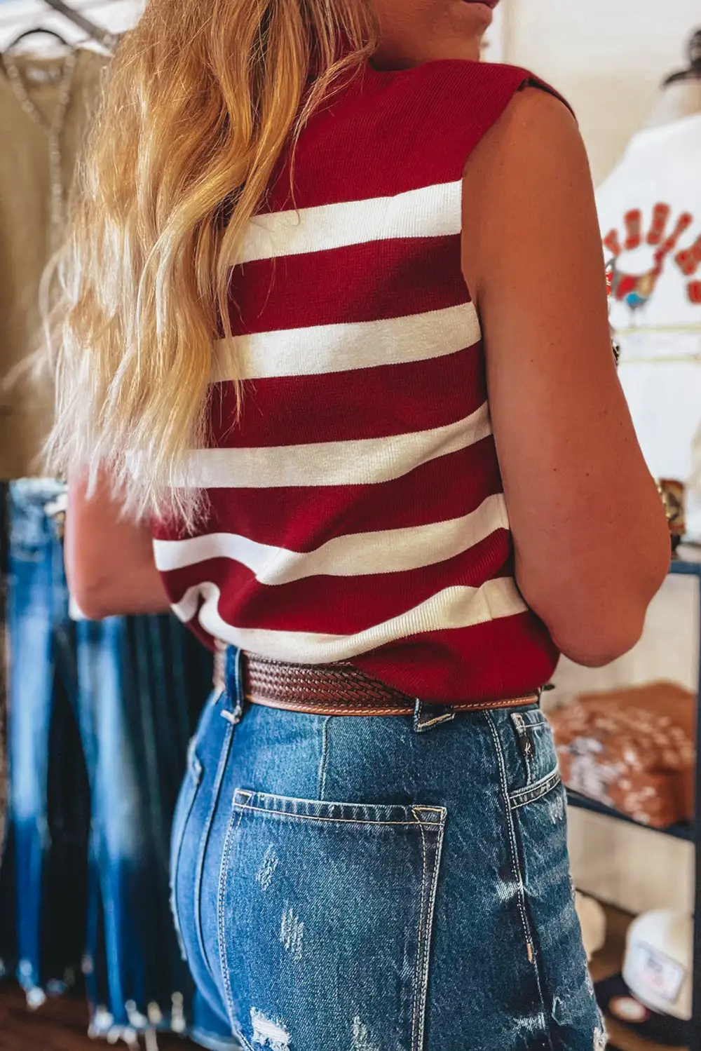 Stripe Collared Split Neck Sweater Vest