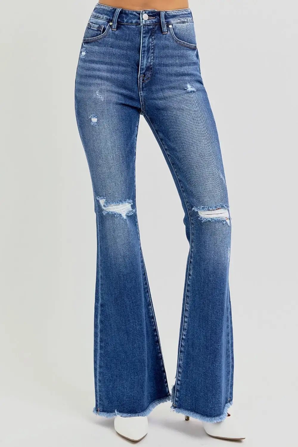 Structured High Waist Flare Leg Raw Denim Jeans