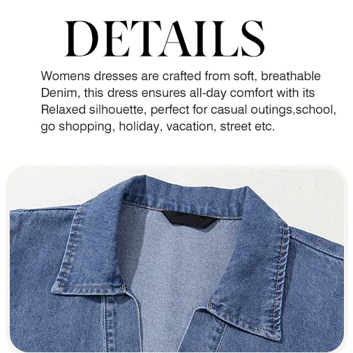 Women Fashion Fall Casual Babydoll 2025 V Neck 3/4 Puff Sleeve Jean Dresses