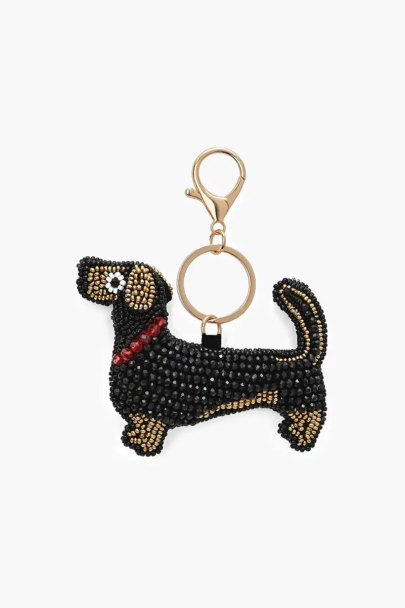 Playful Dog Beaded Bag Charm