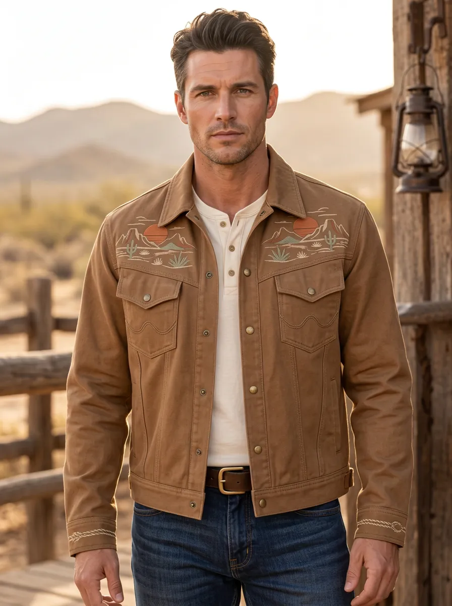 Men's Western Cactus Desert Sunset Sun Jacket