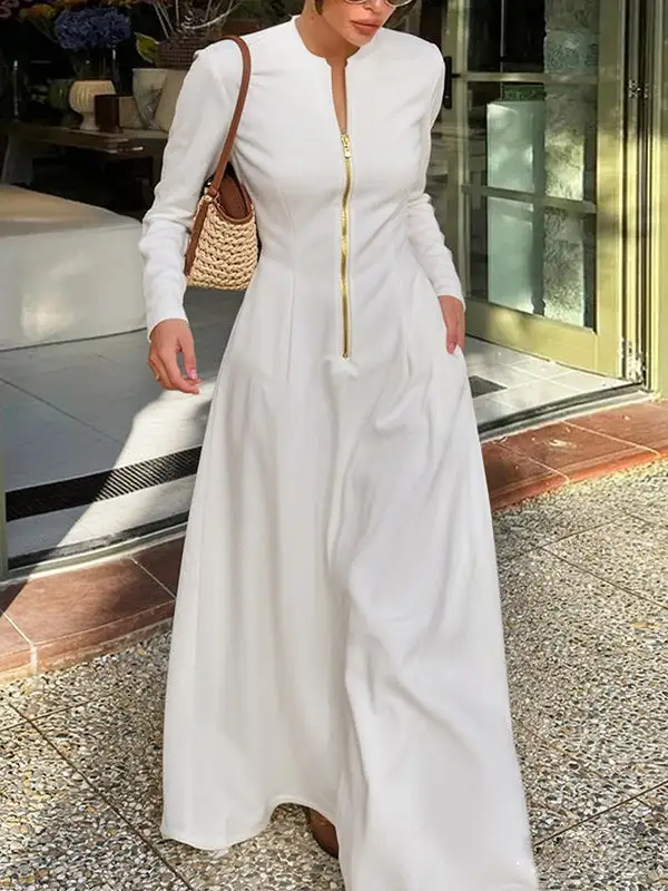 Zipper Long Neck Maxi Dress