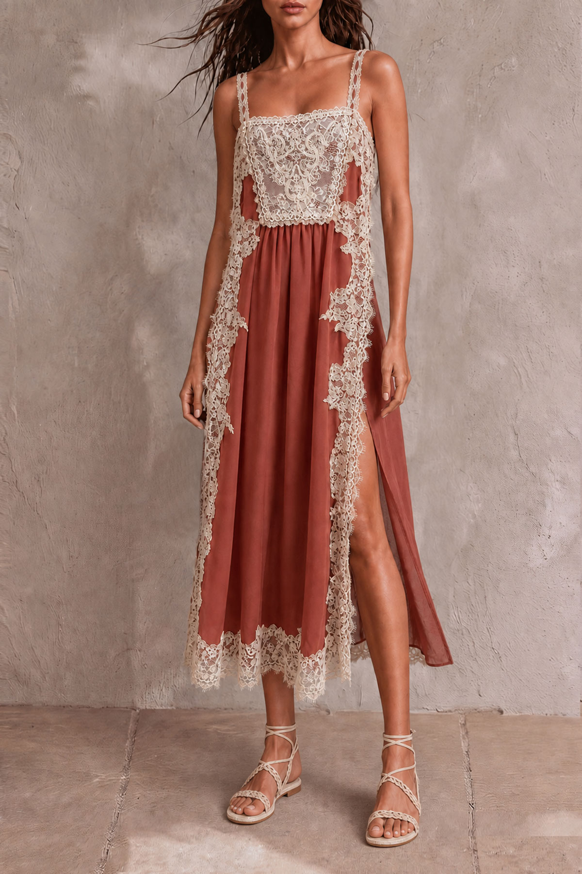 Spaghetti Strap Lace Midi Dress