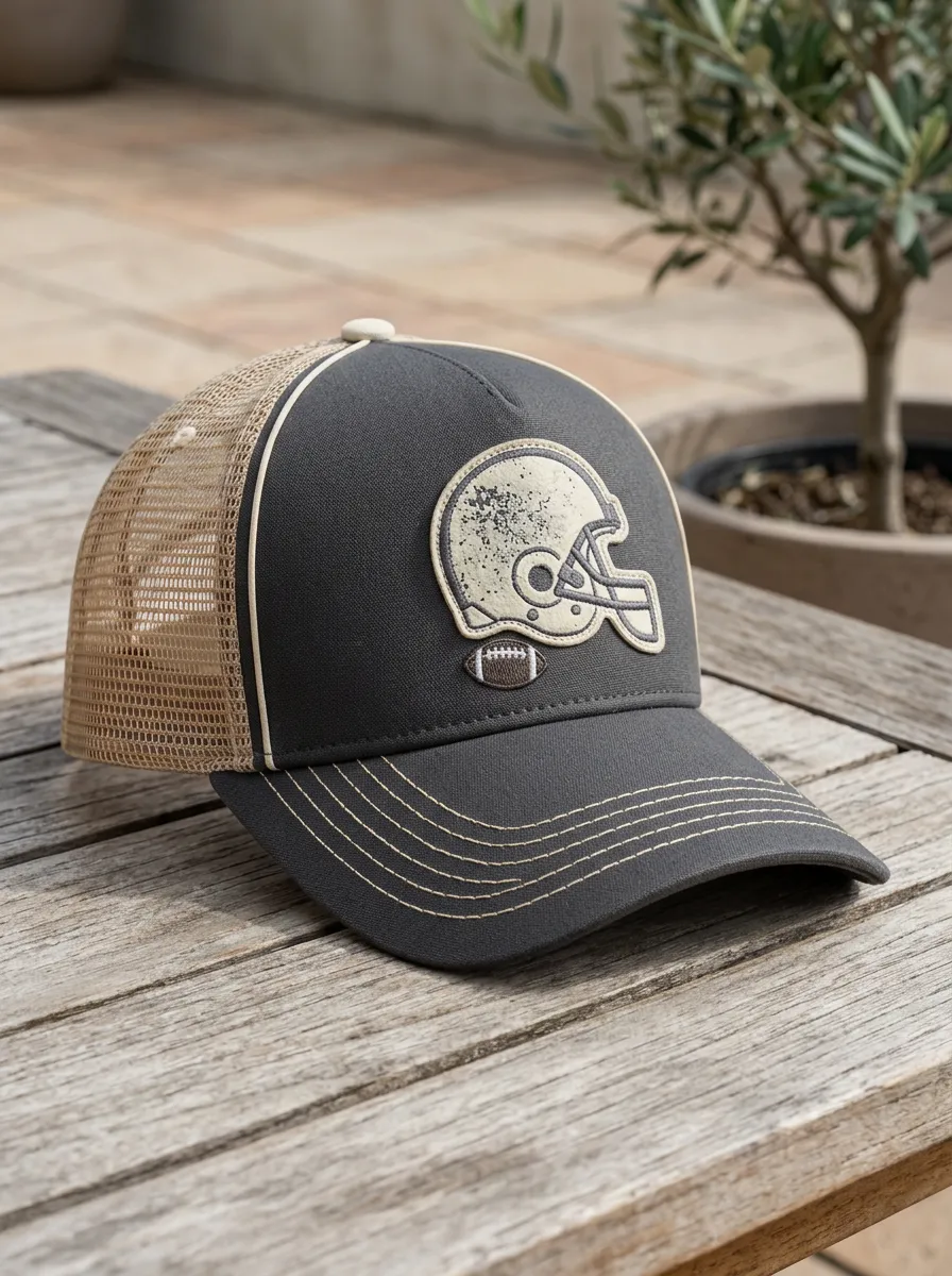 Men's Football Lover Distressed Helmet Printed Trucker Hat