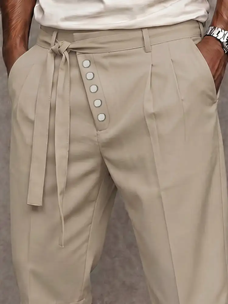 Men's Casual Tie Waist Slant Placket Suit Shorts