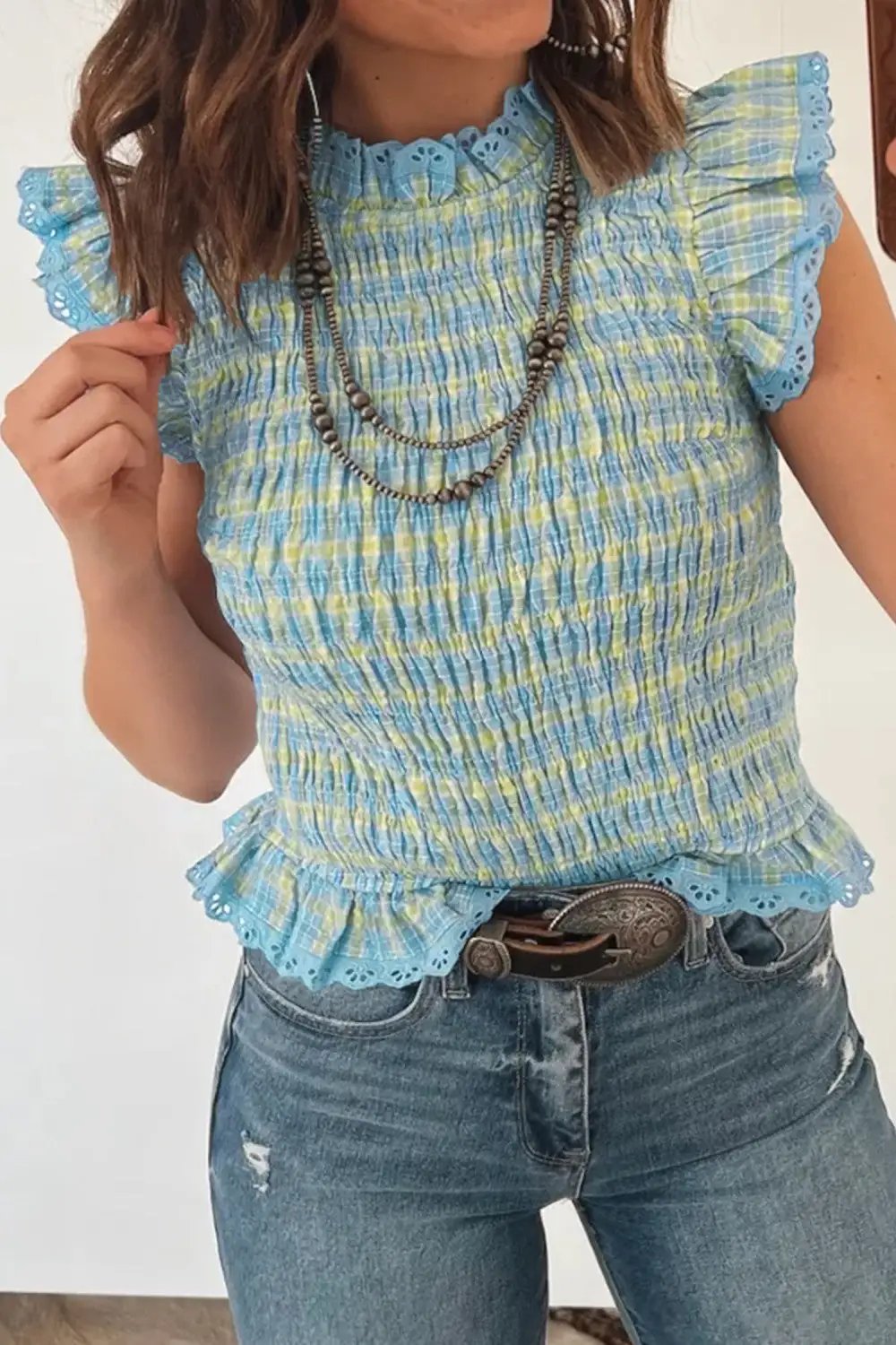 Gingham Lace Trim Tank Top