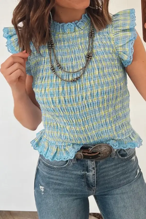 Gingham Lace Trim Tank Top