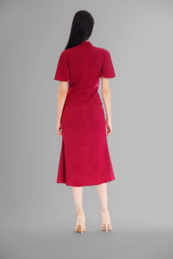 Flounce Sleeve Ruched Midi Dress