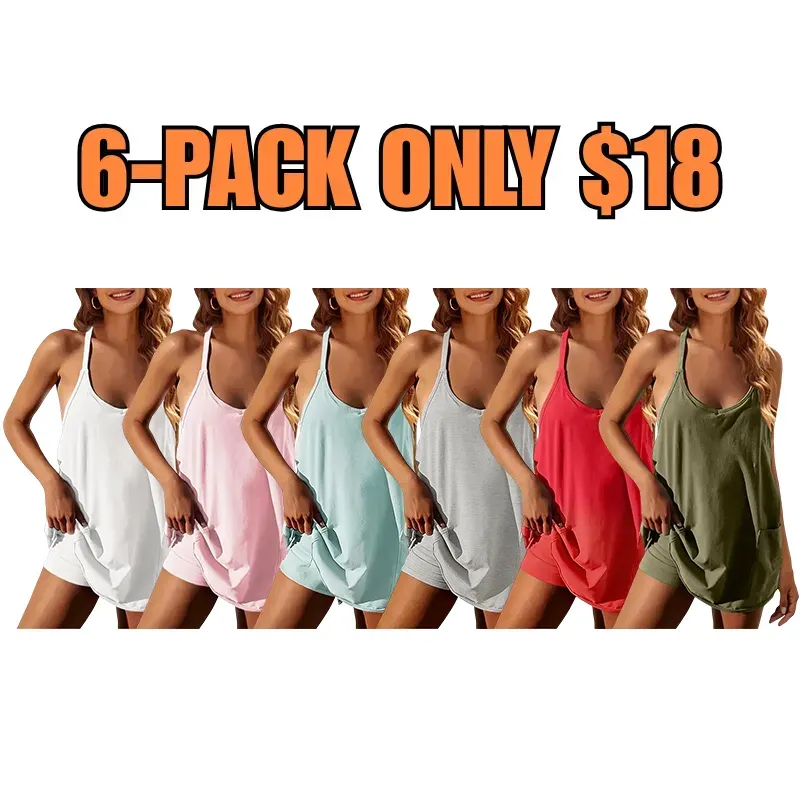 Women's Sporty Sleeveless Mini Built-in Shorts Dress