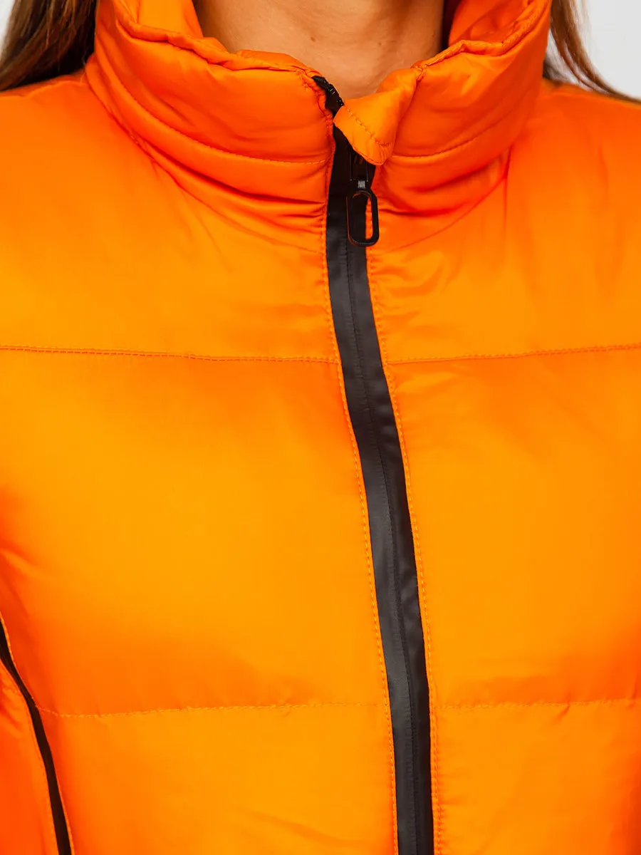 women's orange quilted winter jacket without hood