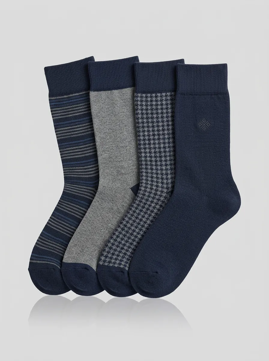 Versatile Striped Printed Detail Men's Four Pair Socks