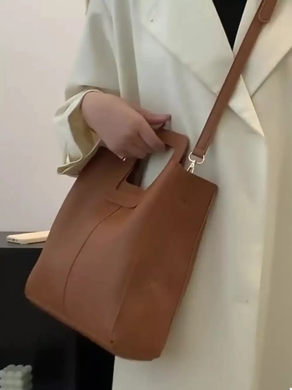 Square Handle PU Leather Crossbody Bag