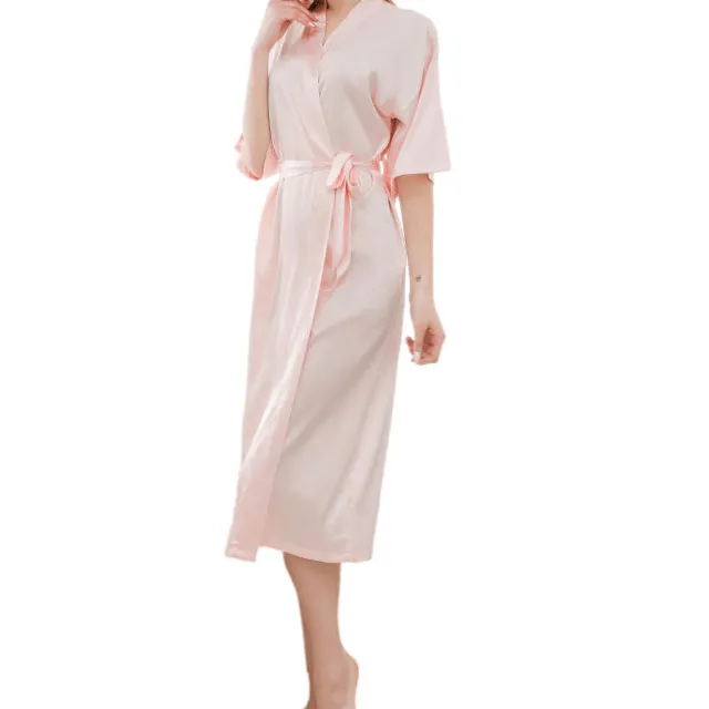 Wrap Style Robe Dress with V-Neck