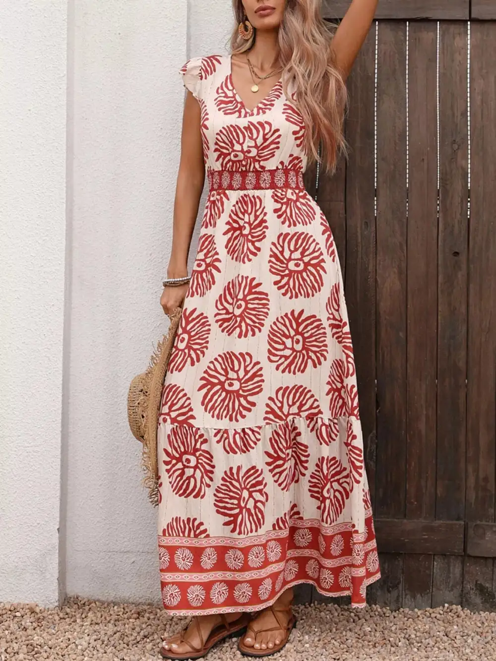 Soft Touch Printed V Neck Dress