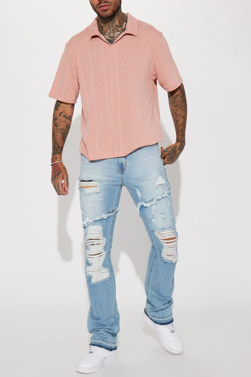Fold Down Collar Short Sleeve Polo