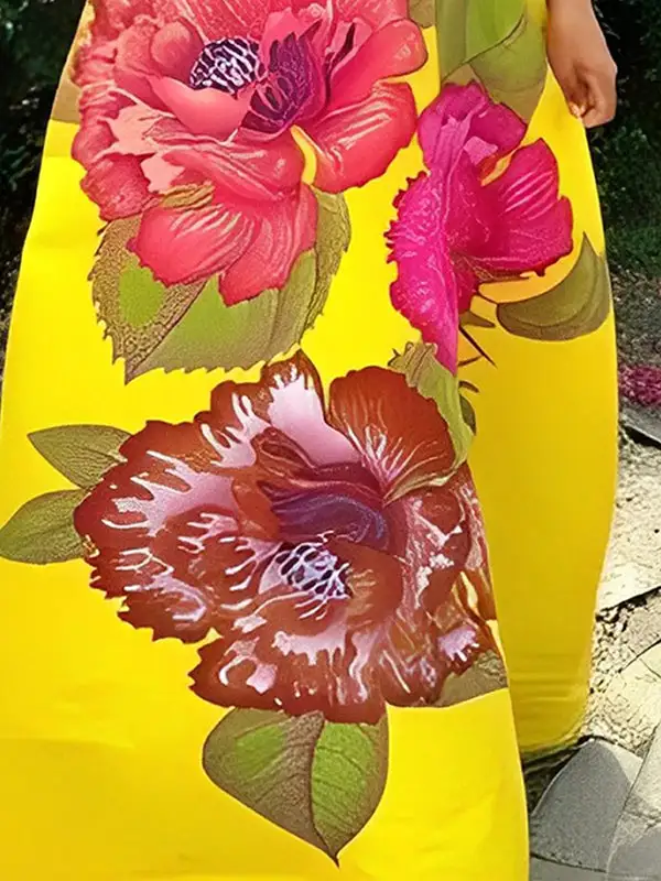 Flower Sleeveless Neck Maxi Dress