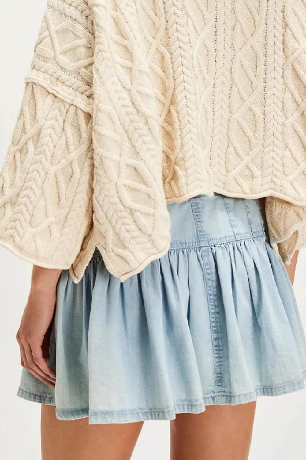 Button Front Ruffle Trim Skirt