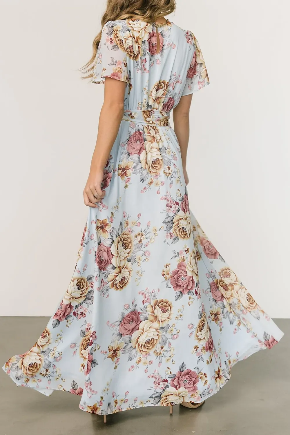 High-Waisted Versatile Slimming Round-Neck Floral Pattern Dress