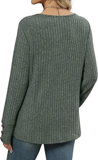 Women's V-Neck Long Sleeve Knit Sweater | Lightweight | Oversized Loose Fit Sweater for Layering