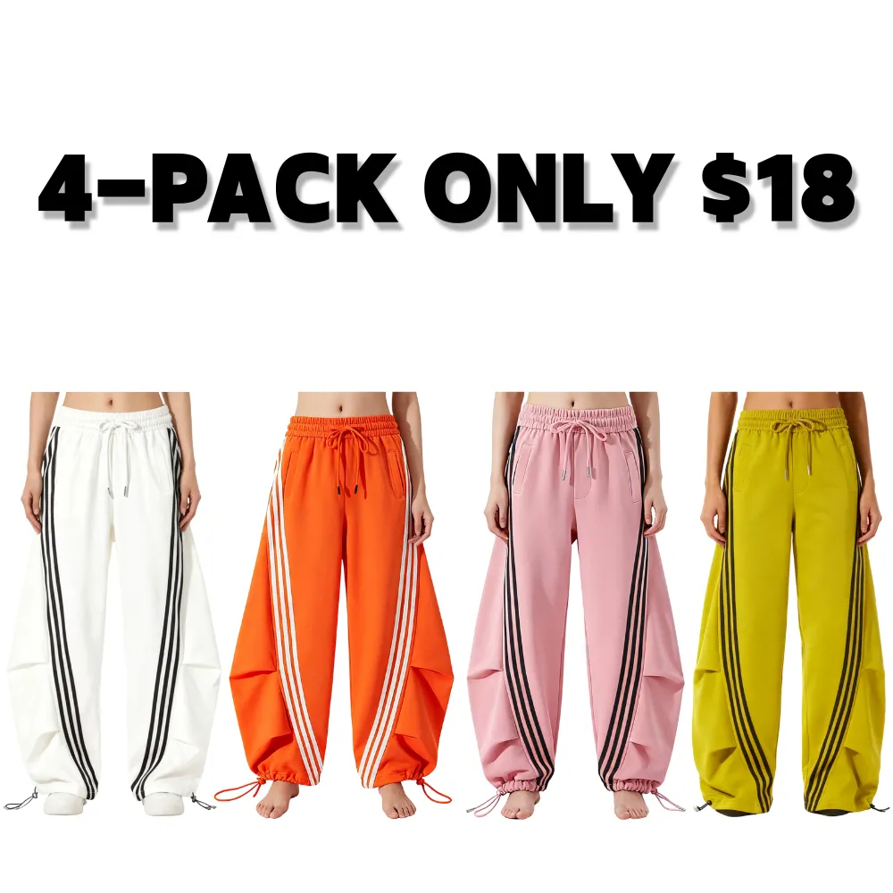 Loose Wide Leg Striped Track Pants Women's Casual Streetwear Joggers with Elastic Waistband