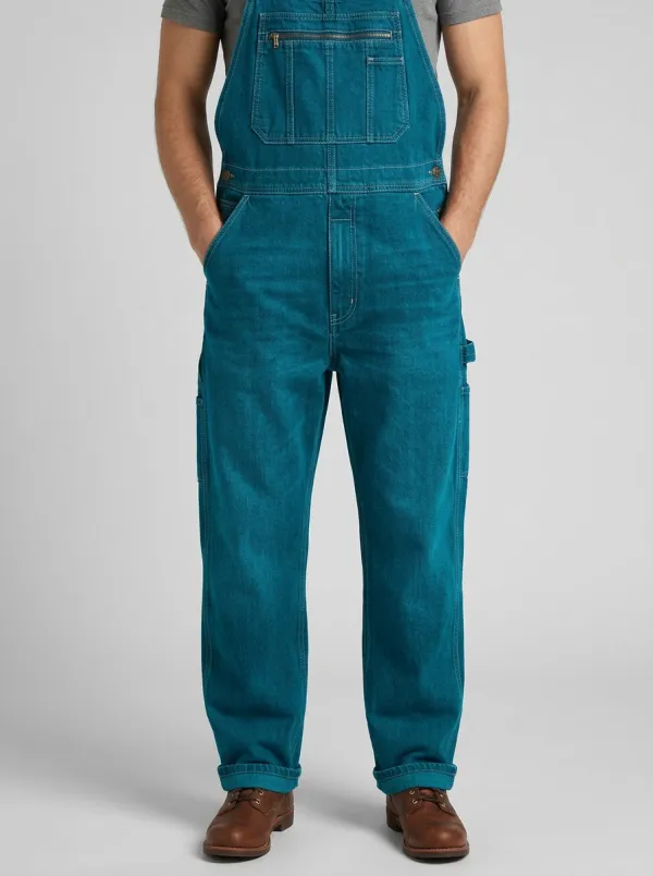 Men's Vintage Blue Denim Relaxed-Fit Bib Overalls
