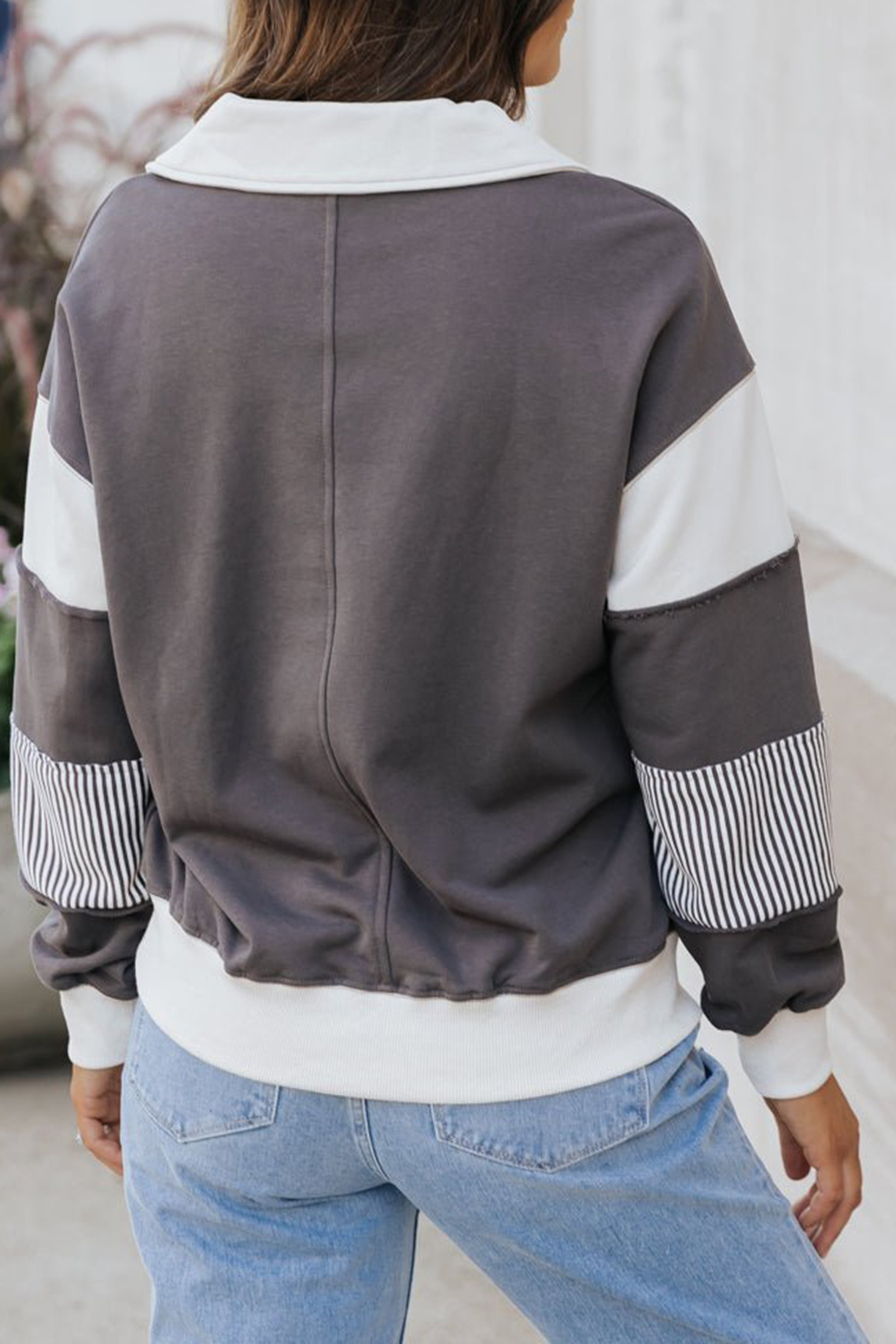 Charcoal Color Block Terry Sweatshirt