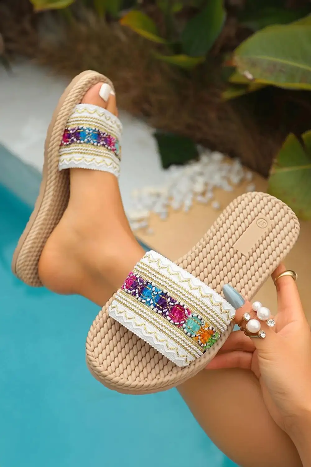 Woven Wide Band Slide Sandals